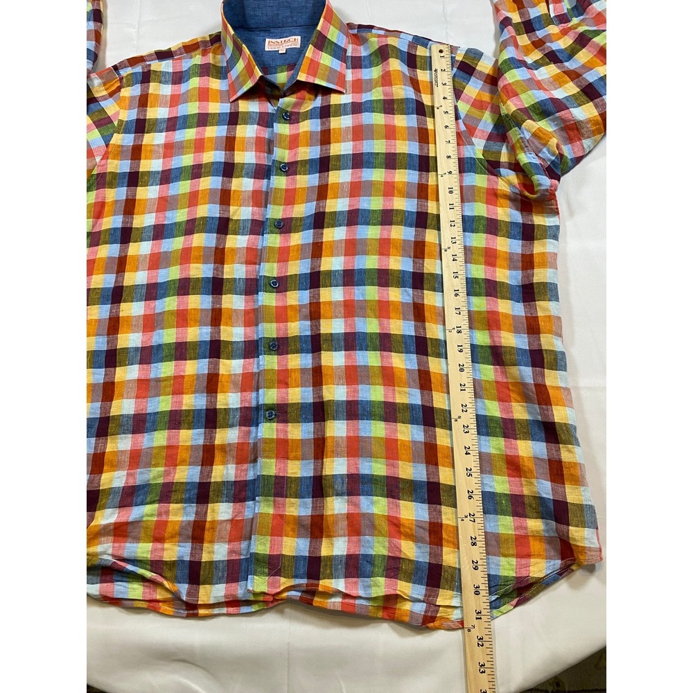 INSERCH 100% Linen Plaid Button Down Shirt Big Tall Size 4XL - Picture 5 of 8